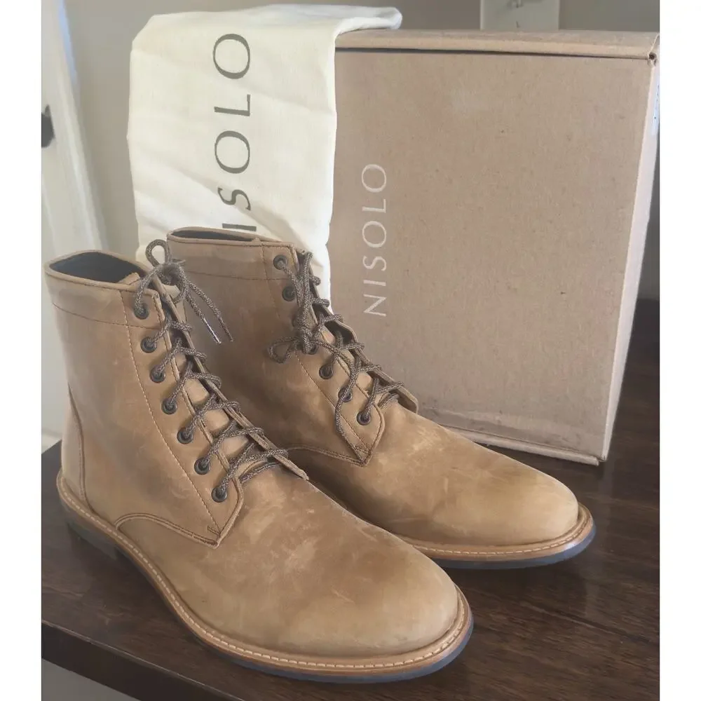 Nisolo Andres All-Weather Boot Men 12.5 Tobacco Brown Nubuck NEW IN BOX